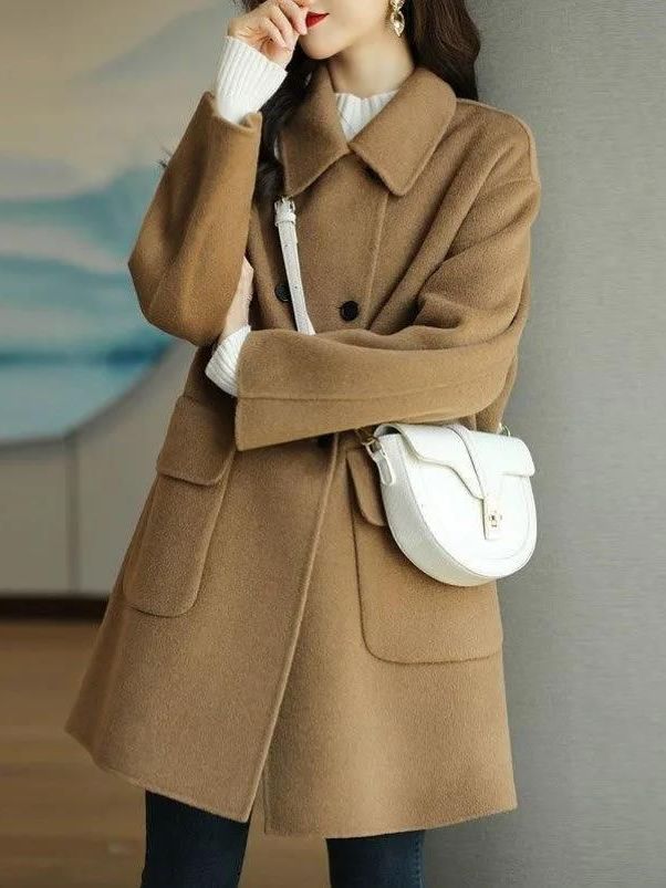 Winter Clothing Pk - Stylish Mid-Length Woolen Coat Korean Style