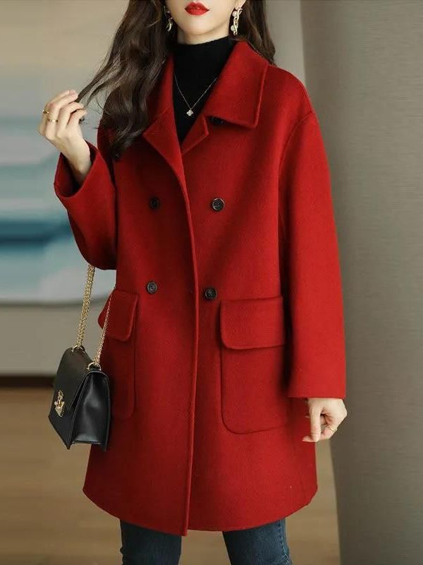 Stylish Mid-Length Woolen Coat - Winter Clothing Pk ulasan dan harga
